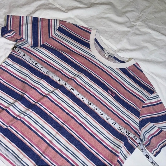 Vans T Shirt Wazzy Striped Cropped Tee Size Extra Large Pink Blue and White - Picture 2 of 9